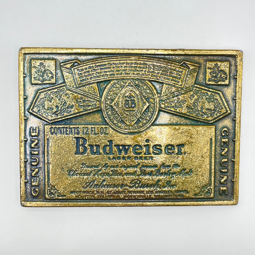 Budweiser Brass Belt Buckle 1970's Vintage Collectible